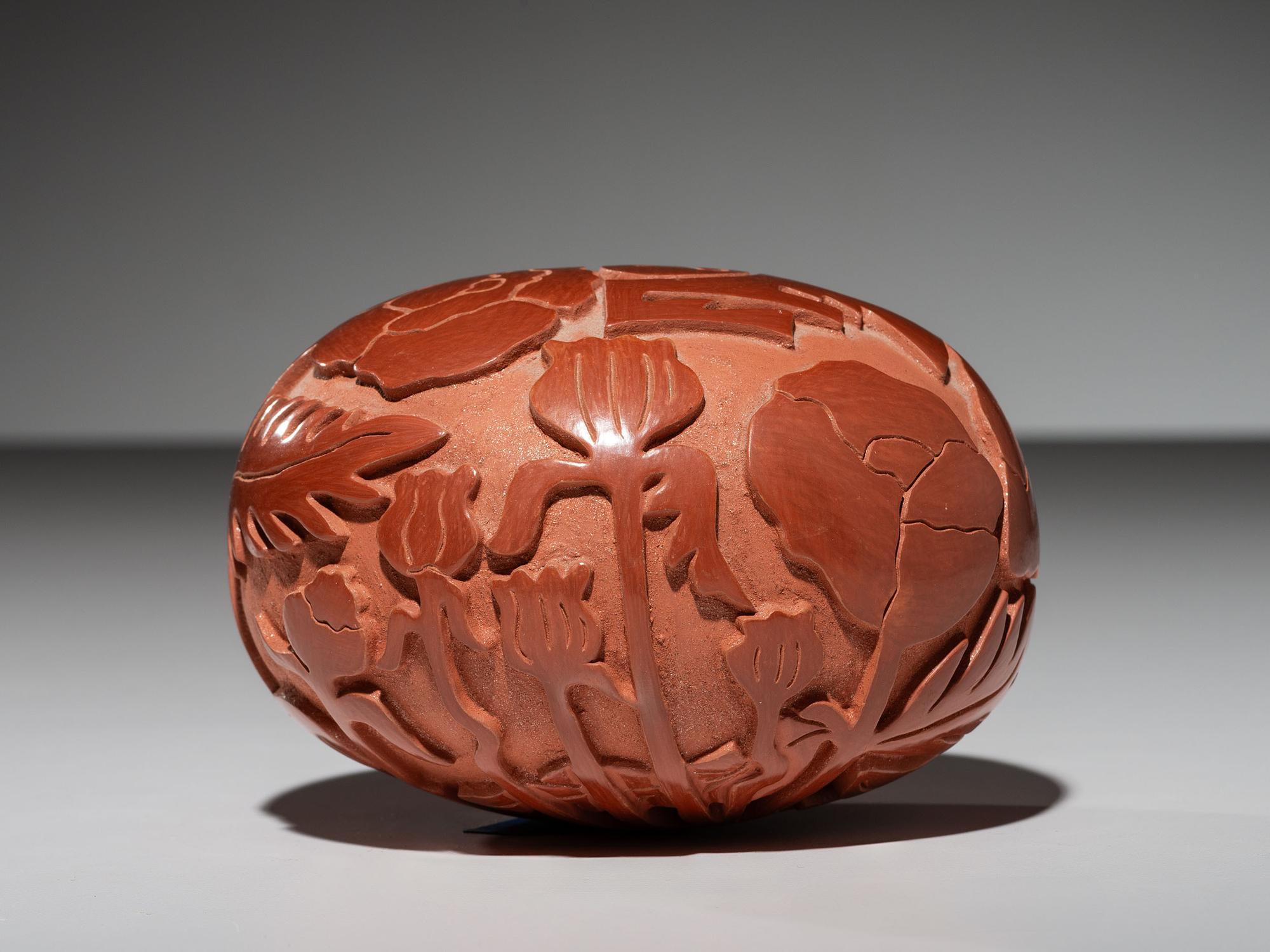 Carved Redware Pottery Jar