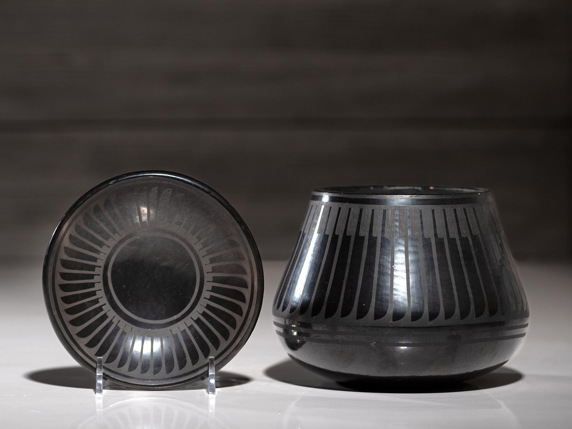 Blackware Pottery Jar and Plate