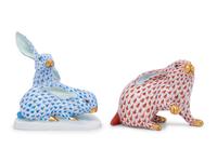 A Pair of Herend Porcelain Rabbit Figurines