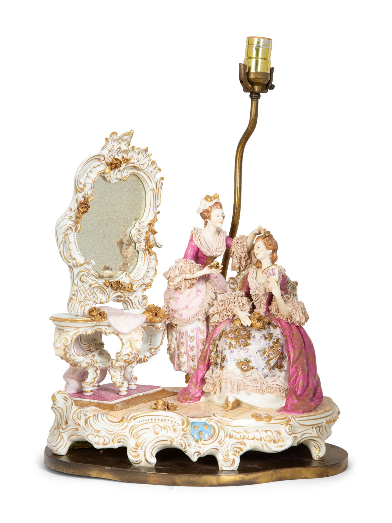 A Dresden Porcelain Figural Group Mounted as a Lamp — 19th/20th Century