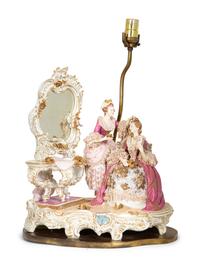 A Dresden Porcelain Figural Group Mounted as a Lamp — 19th/20th Century
