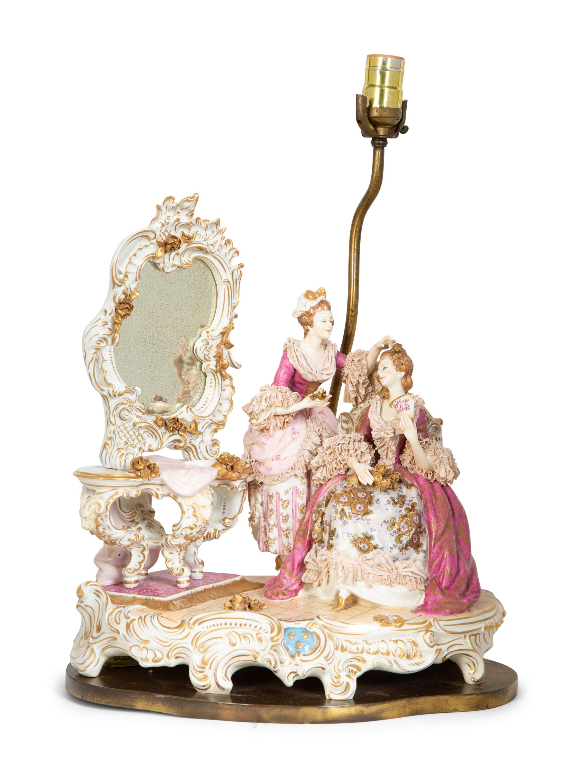A Dresden Porcelain Figural Group Mounted as a Lamp — 19th/20th Century