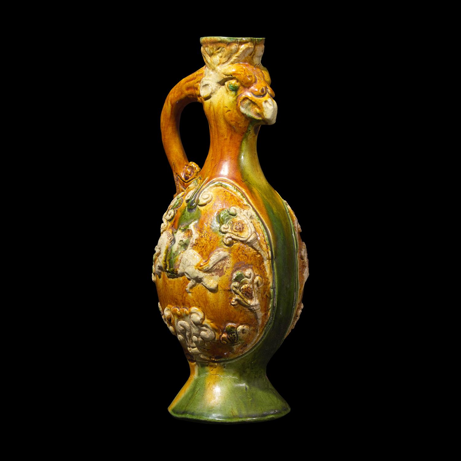 A Chinese Tang -Style Sancai Glazed Phoenix-Head Ewer 三彩鳳首壺