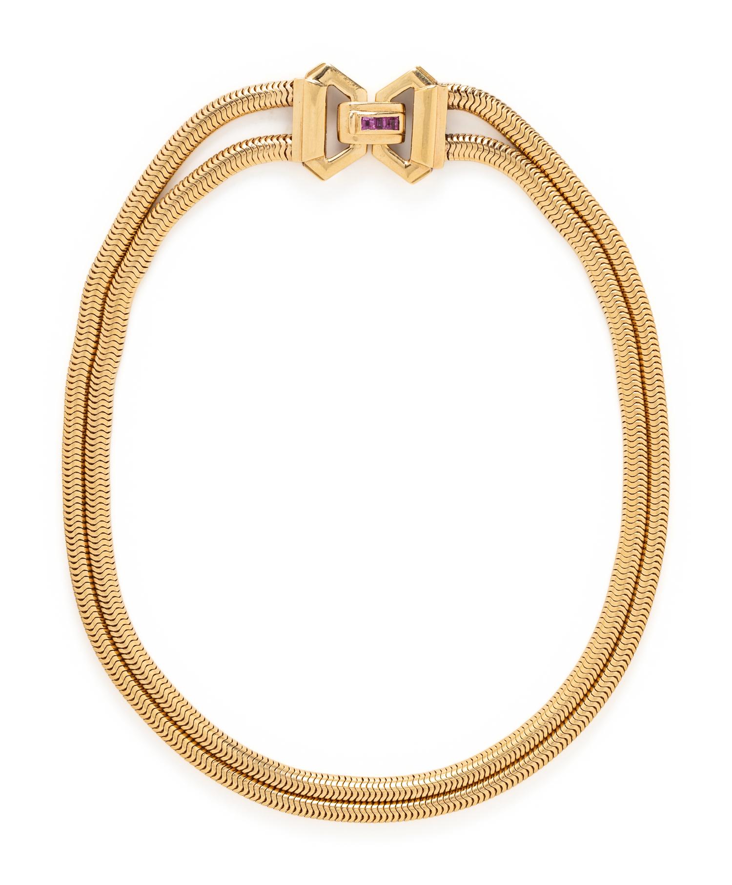 RETRO, YELLOW GOLD AND RUBY NECKLACE