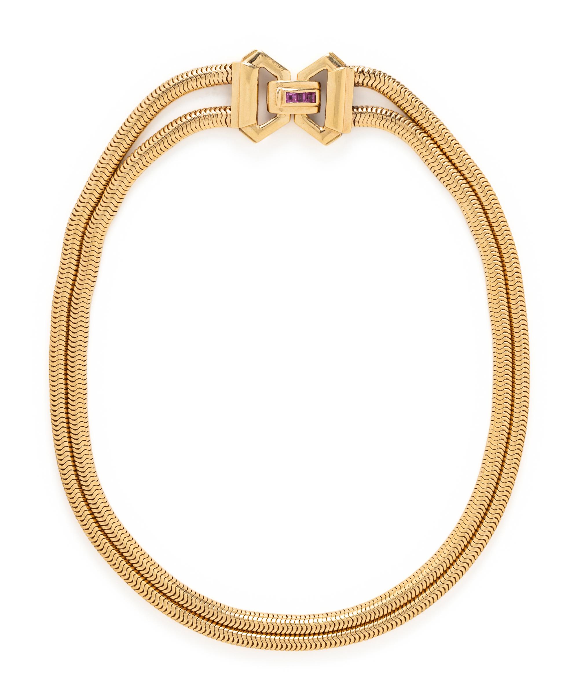 RETRO, YELLOW GOLD AND RUBY NECKLACE