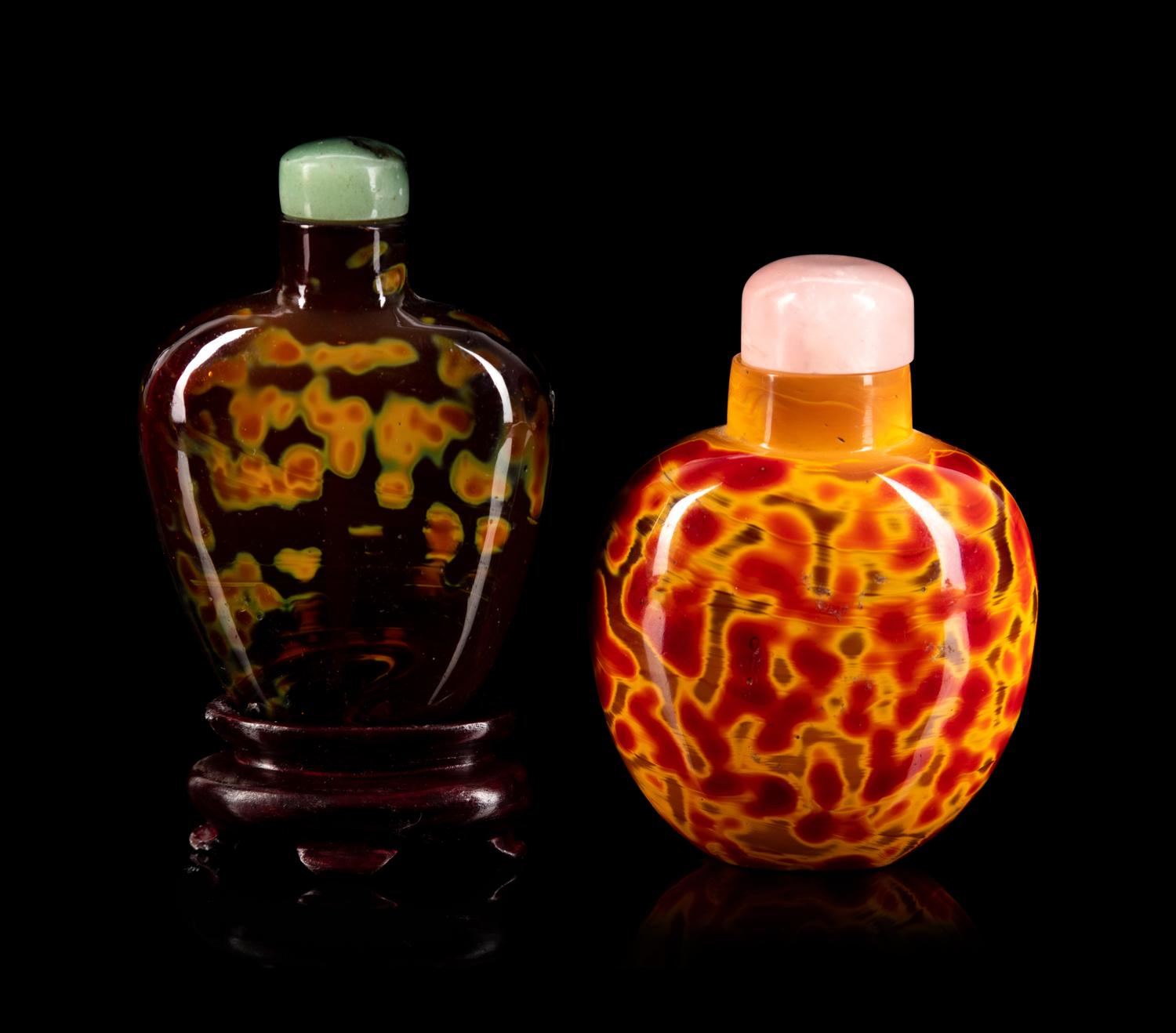 Two Chinese Glass Imitating Realgar Snuff Bottles