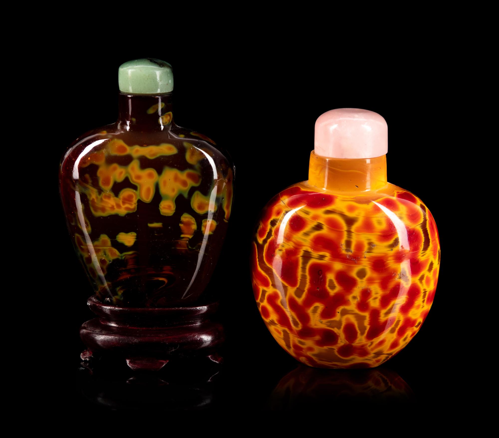 Two Chinese Glass Imitating Realgar Snuff Bottles