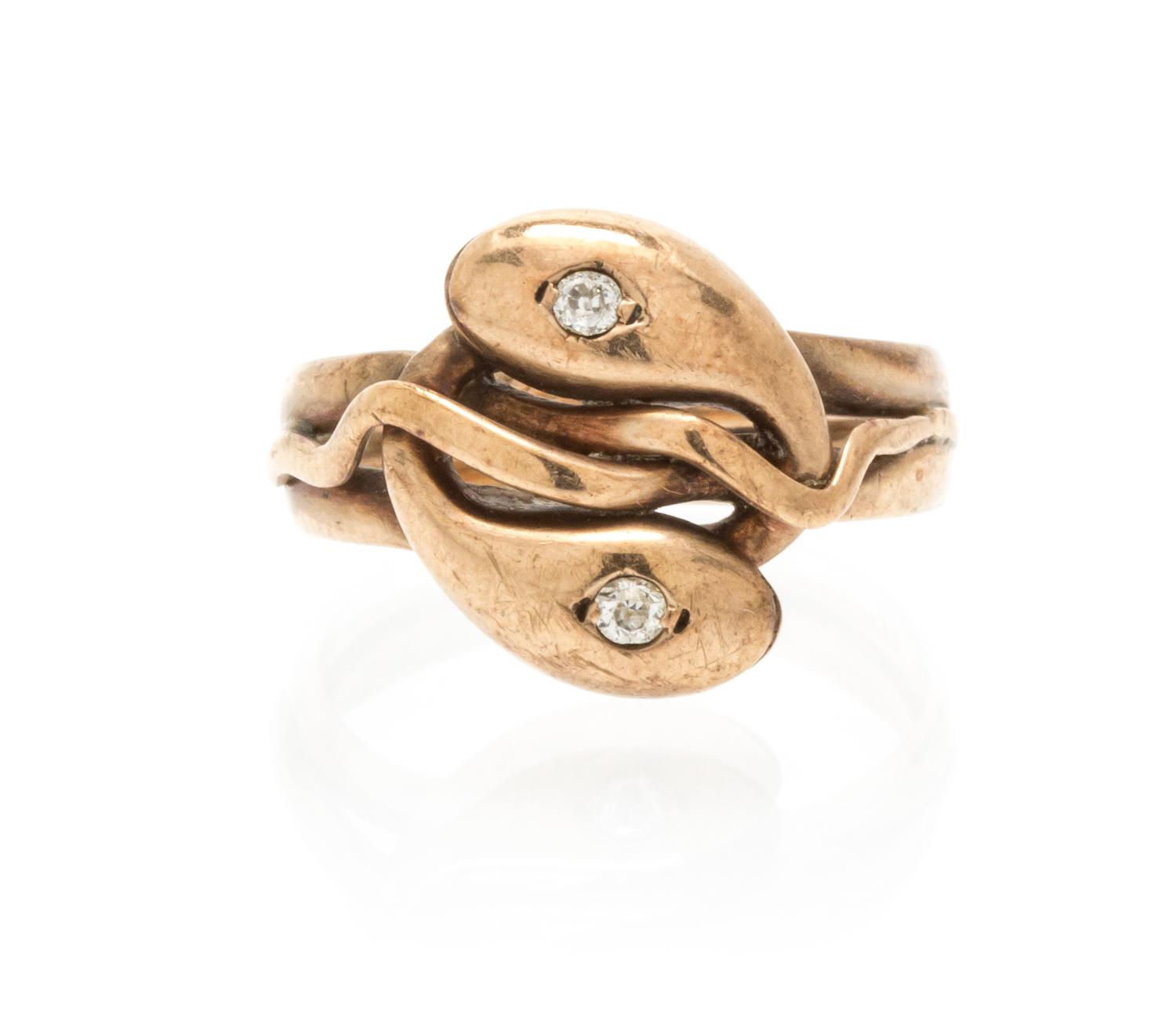 An Antique Rose Gold and Diamond Snake Motif Ring, 4.10 dwts.