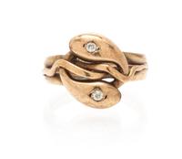 An Antique Rose Gold and Diamond Snake Motif Ring, 4.10 dwts.