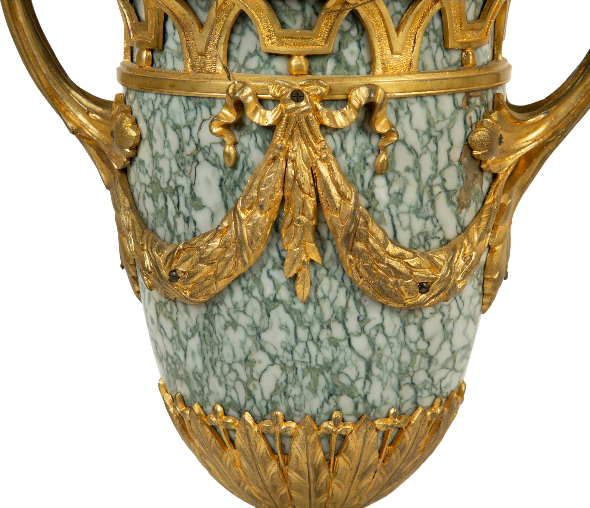 A Pair of Louis XV Style Bronze Mounted Marble Urn-Form Lamps — 19TH CENTURY