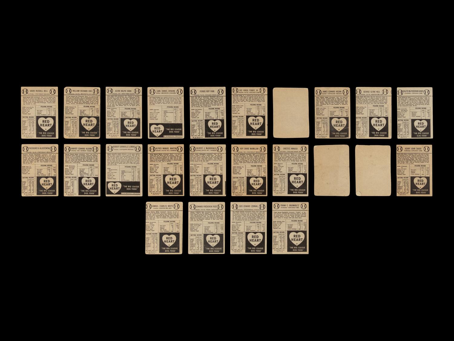 A Collection of 24 1954 Red Heart Baseball Cards Including Multiple Hall of Famers