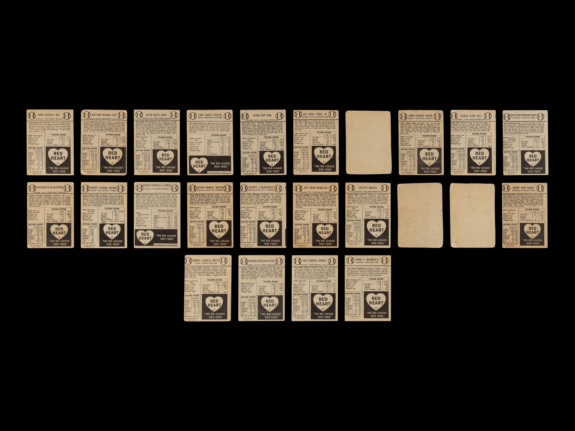 A Collection of 24 1954 Red Heart Baseball Cards Including Multiple Hall of Famers