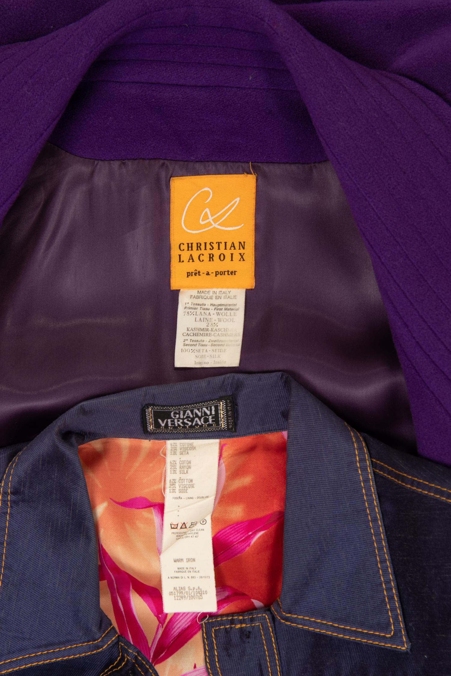 Two Designer Pieces: One Christian Lacroix Coat and One Versace Denim Shirt Dress, 1990-2000s