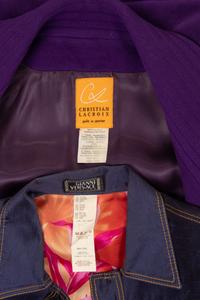 Two Designer Pieces: One Christian Lacroix Coat and One Versace Denim Shirt Dress, 1990-2000s