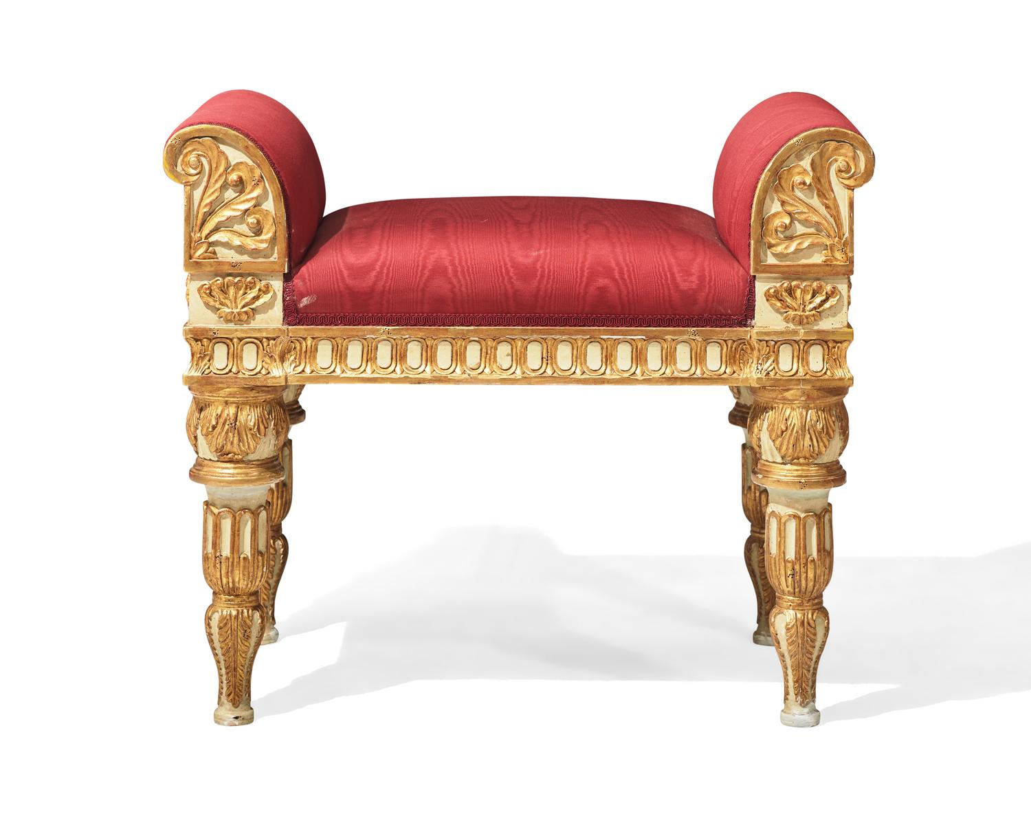 An Italian Neoclassical style painted and parcel-gilt bench, 20th century