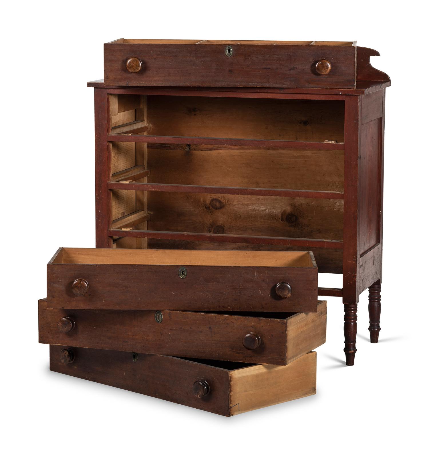 A Late Federal Red-Stained Maple and Walnut Veneered Chest of Drawers