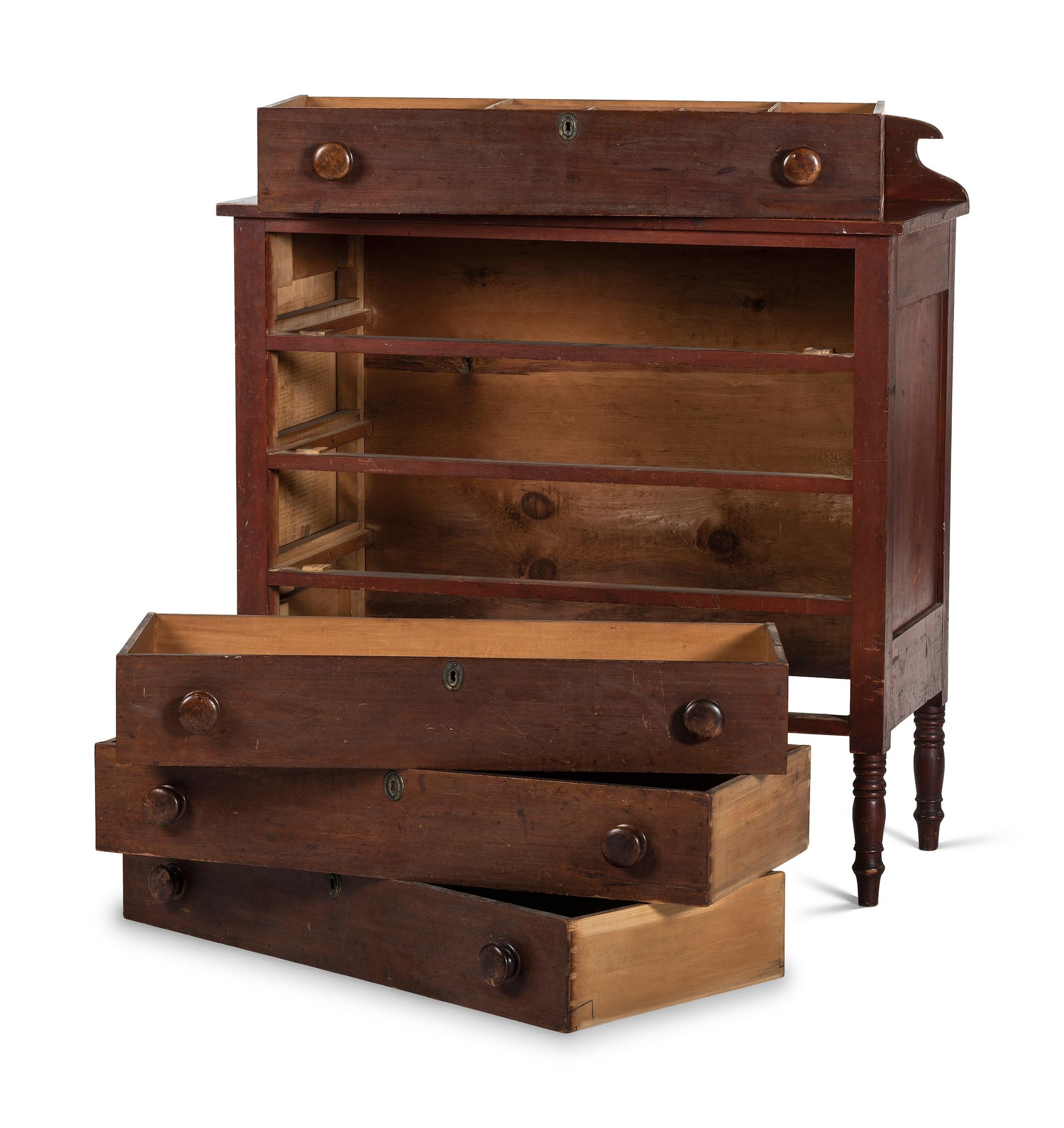 A Late Federal Red-Stained Maple and Walnut Veneered Chest of Drawers