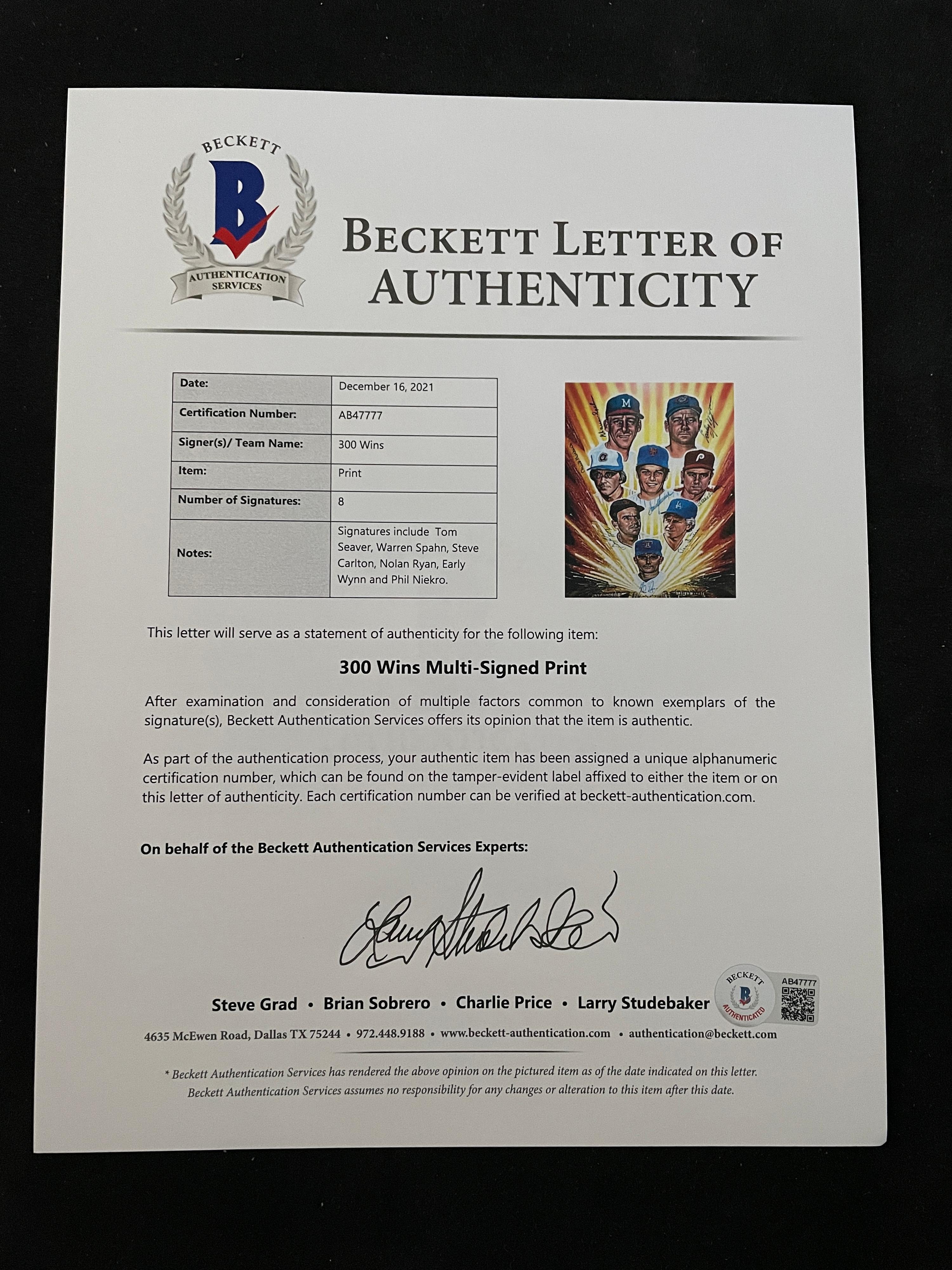 A Group of Hall of Fame Pitcher Signed Autograph Ron Lewis Prints (Including 300 Wins Print, Beckett Authentication Services Letters BAS Certified),