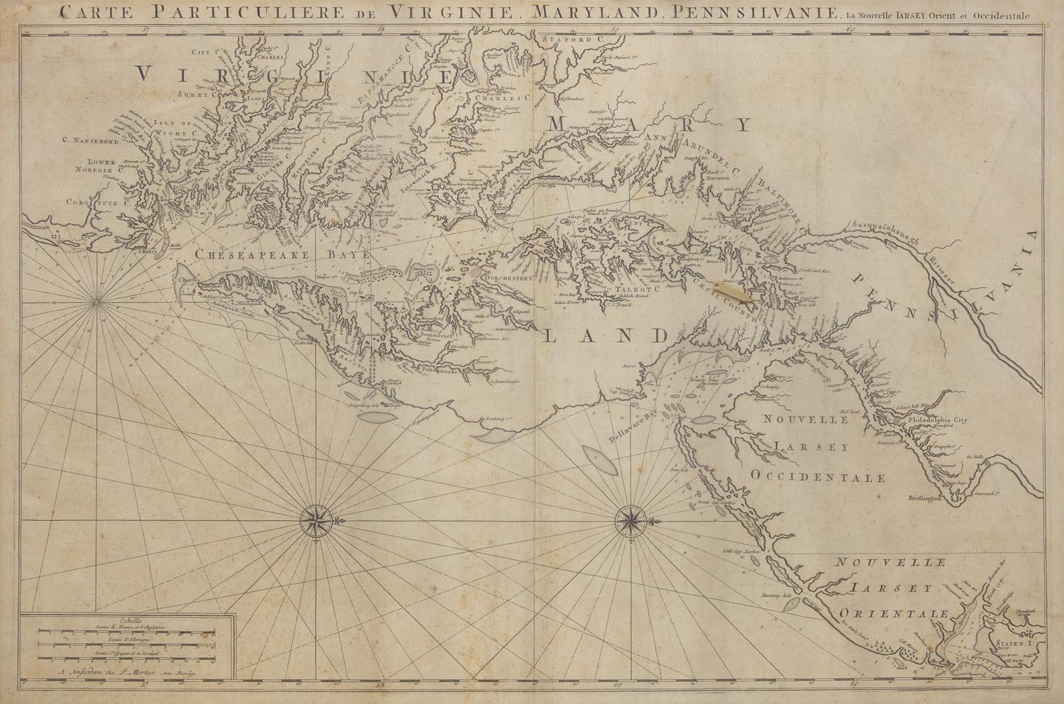 A Map: Carte Particuliere de Virginie, Maryland, Pennsilvanie, La Nouvelle Jarsey. Orient et Occidentale