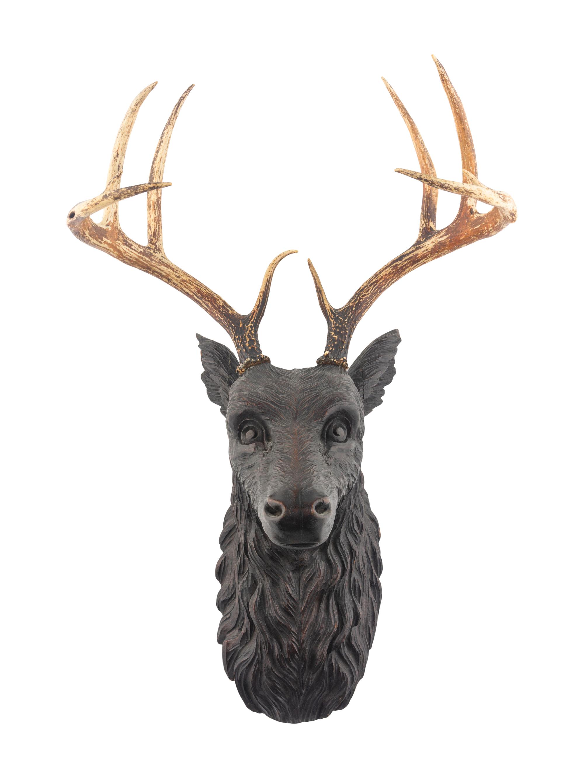 A Black Forest Carved Oak Stag Wall Mount