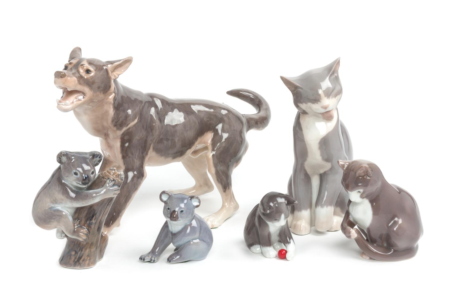 Six Bing & Grondahl Porcelain Animal Figures Width of widest 12 3/4 inches. — 20TH CENTURY