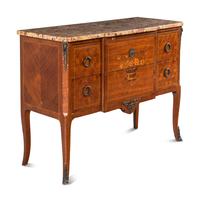 A Louis XV/XVI Transitional Style Marquetry Marble-Top Commode