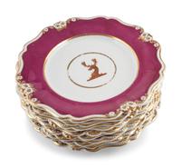 An English Parcel-Gilt and Puce Decorated Porcelain Dinner Service