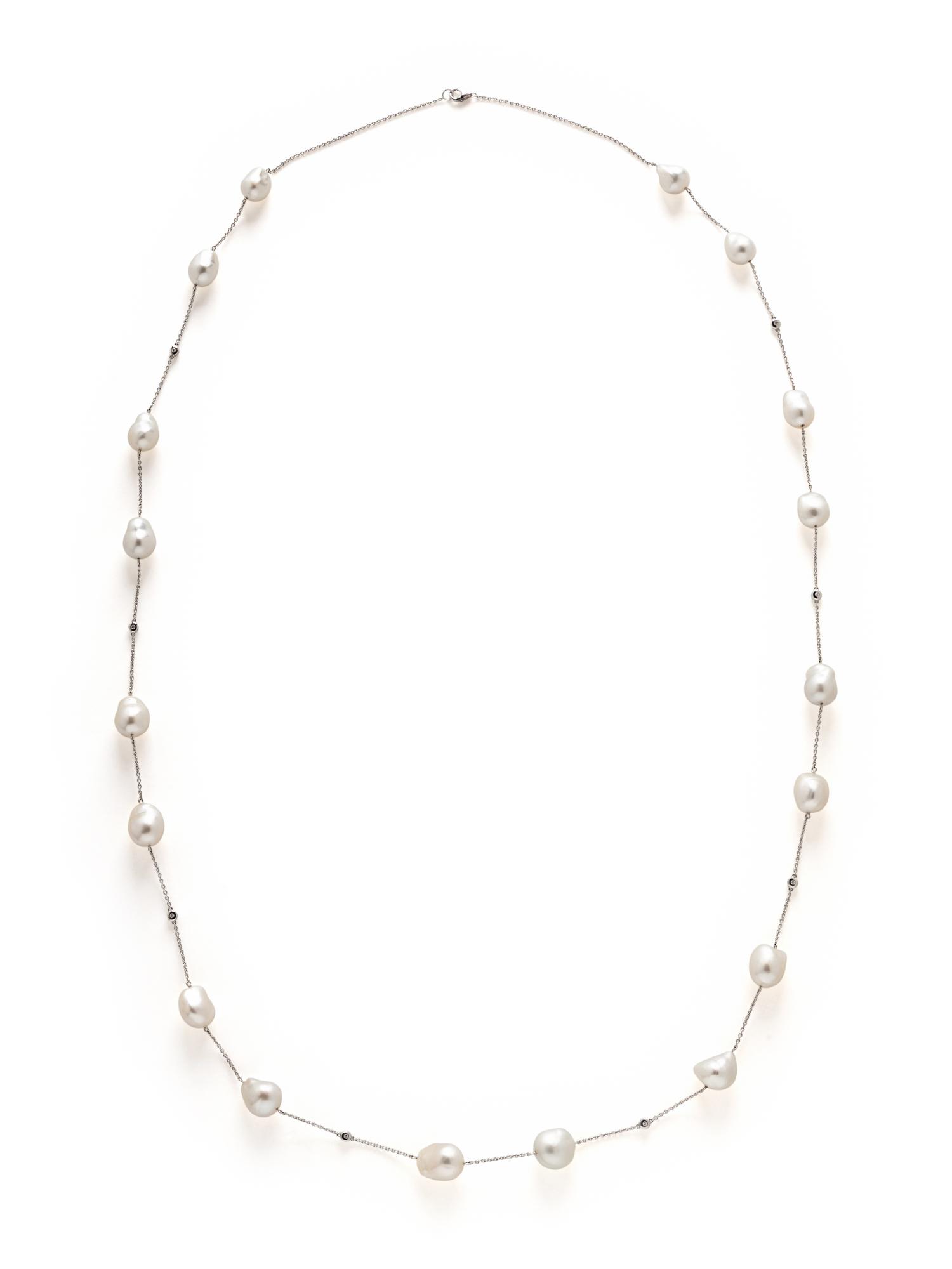 MIKIMOTO, BAROQUE CULTURED PEARL AND DIAMOND LONG CHAIN NECKLACE
