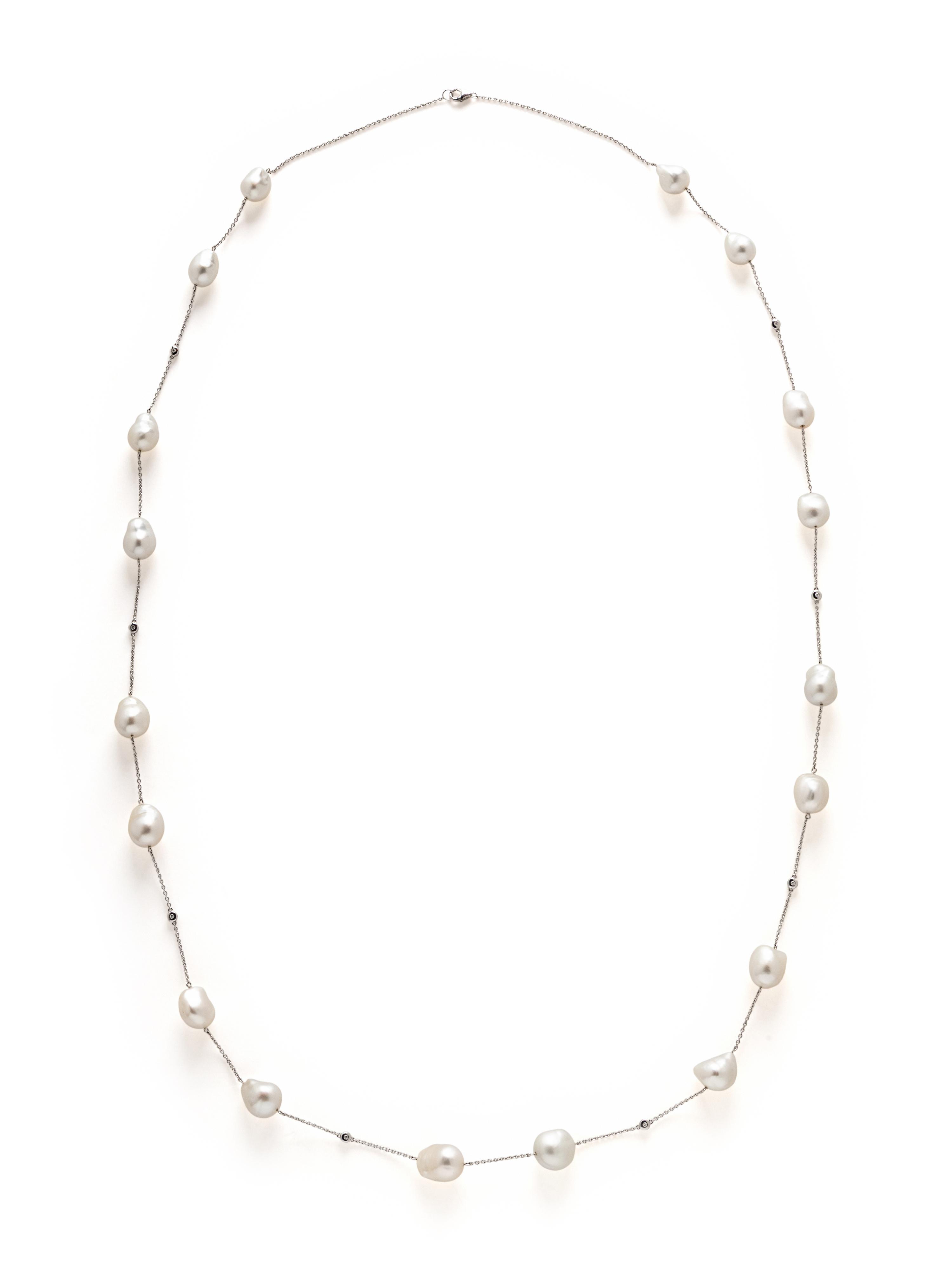 MIKIMOTO, BAROQUE CULTURED PEARL AND DIAMOND LONG CHAIN NECKLACE