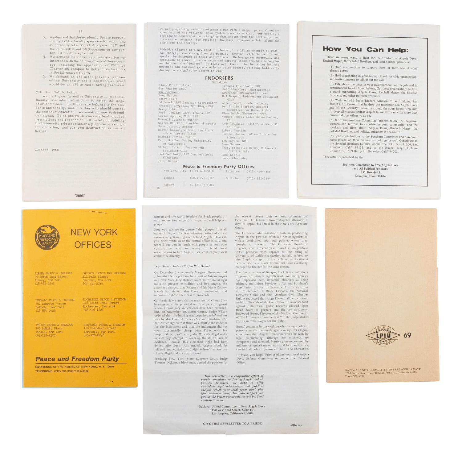 [BLACK PANTHER PARTY]. A group of 6 imprints related to Eldridge Cleaver and Angela Davis.