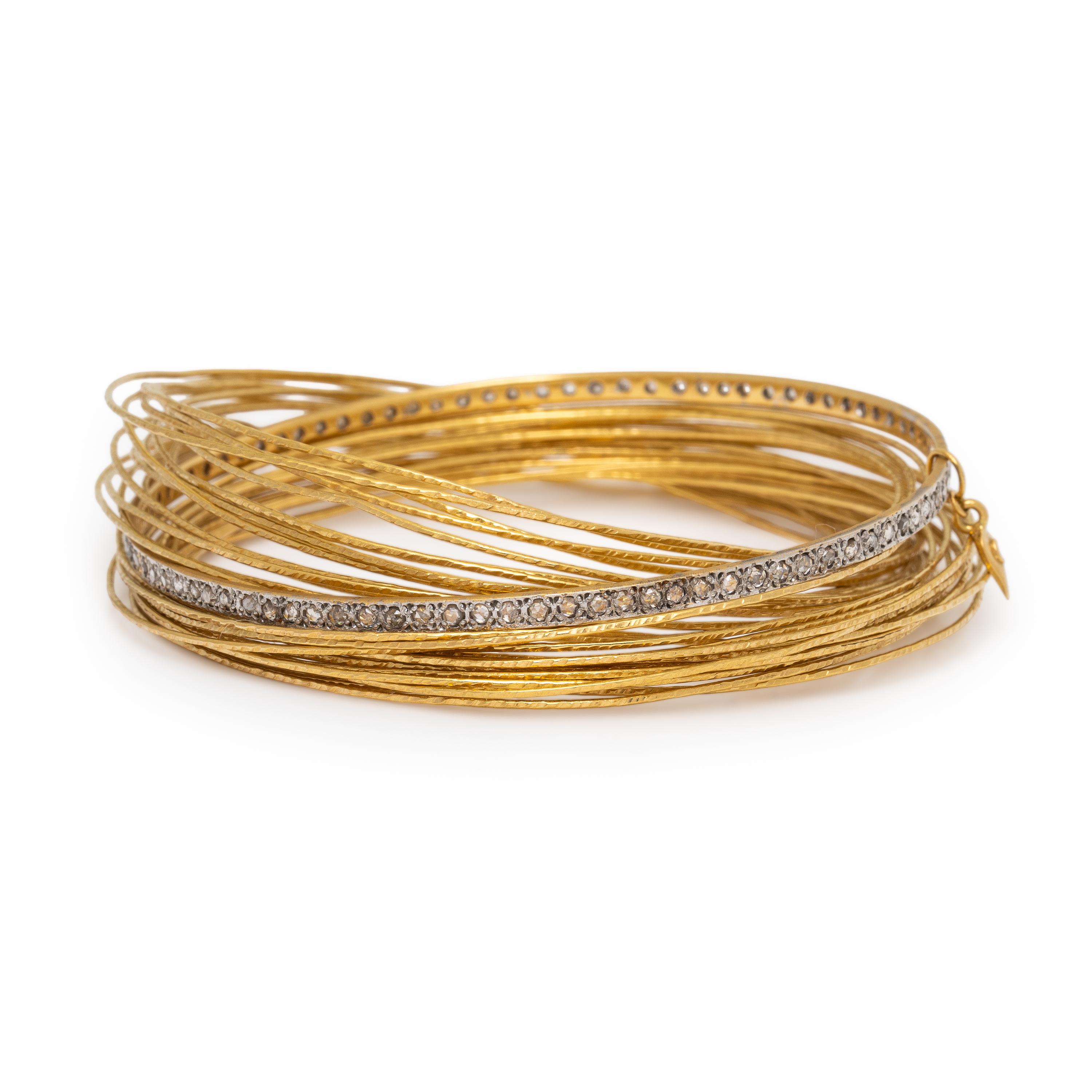 Coomi, Yellow Gold and Diamond Interlaced Multi Bangle Bracelet