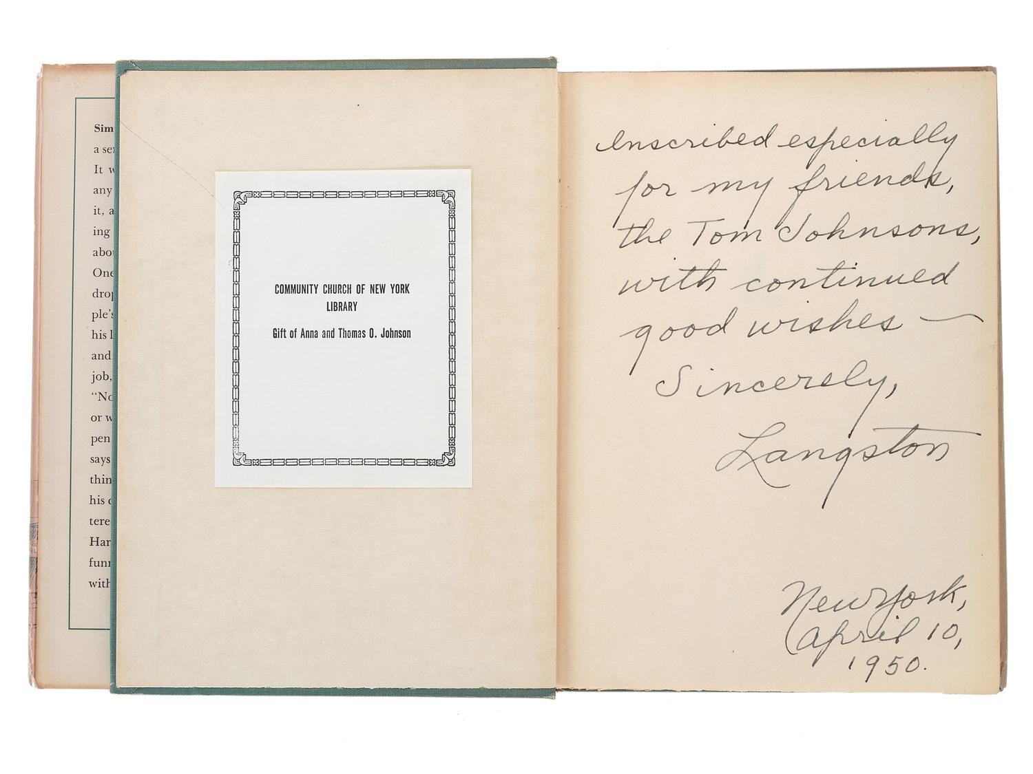 HUGHES, Langston (1901-1967). Simple Speaks His Mind. [New York]: Simon & Schuster, 1950.
