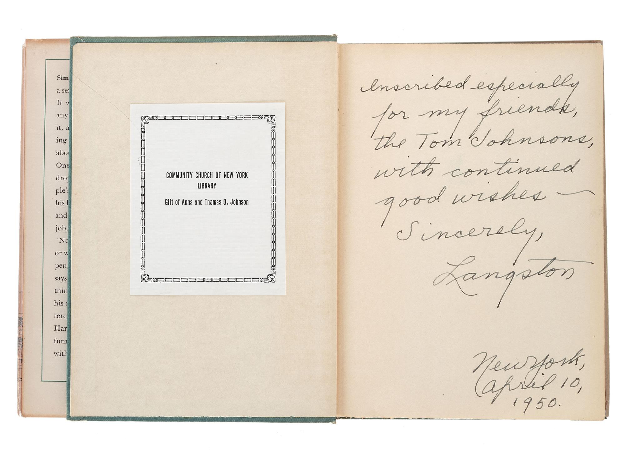 HUGHES, Langston (1901-1967). Simple Speaks His Mind. [New York]: Simon & Schuster, 1950.