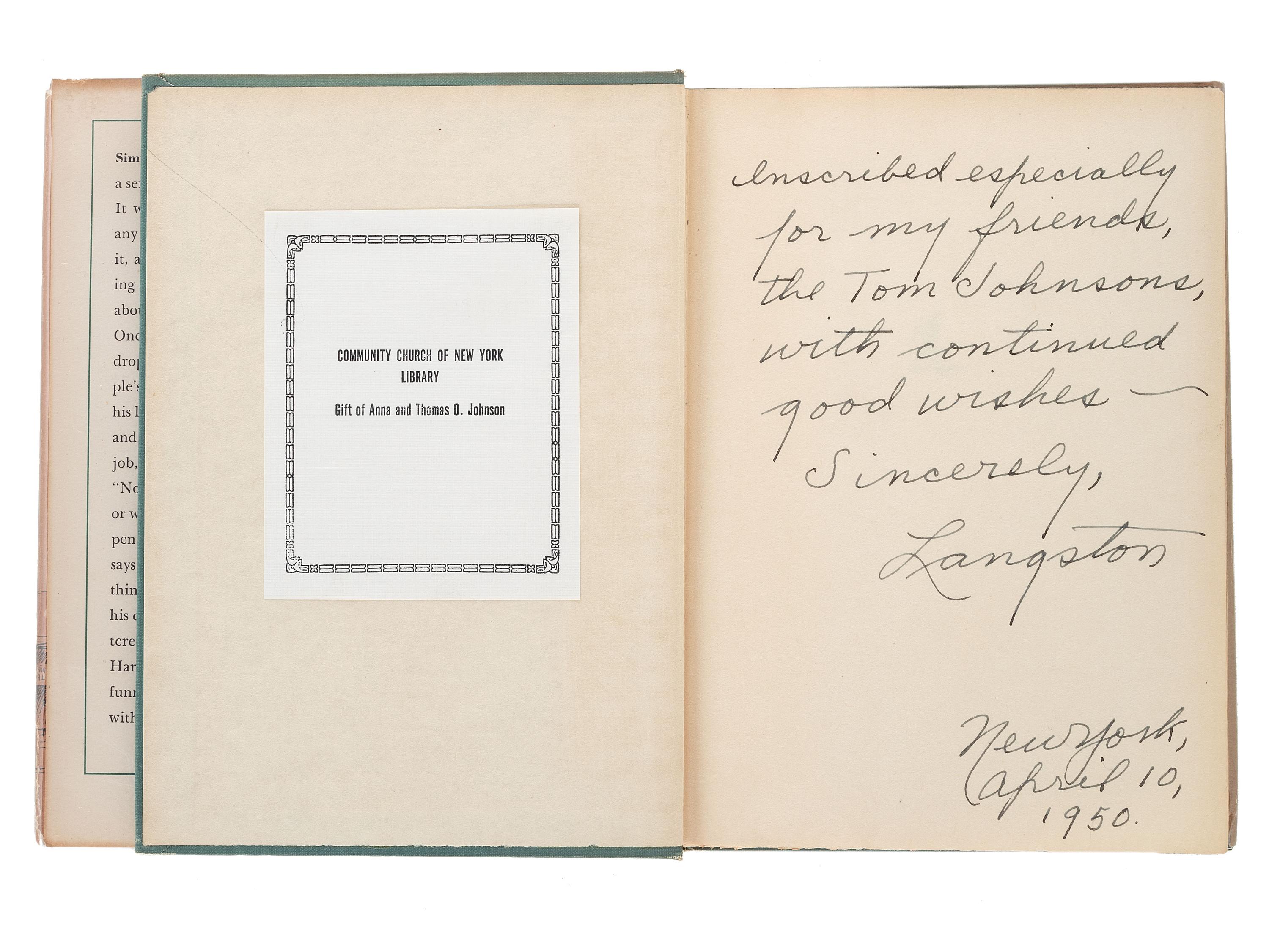 HUGHES, Langston (1901-1967). Simple Speaks His Mind. [New York]: Simon & Schuster, 1950.