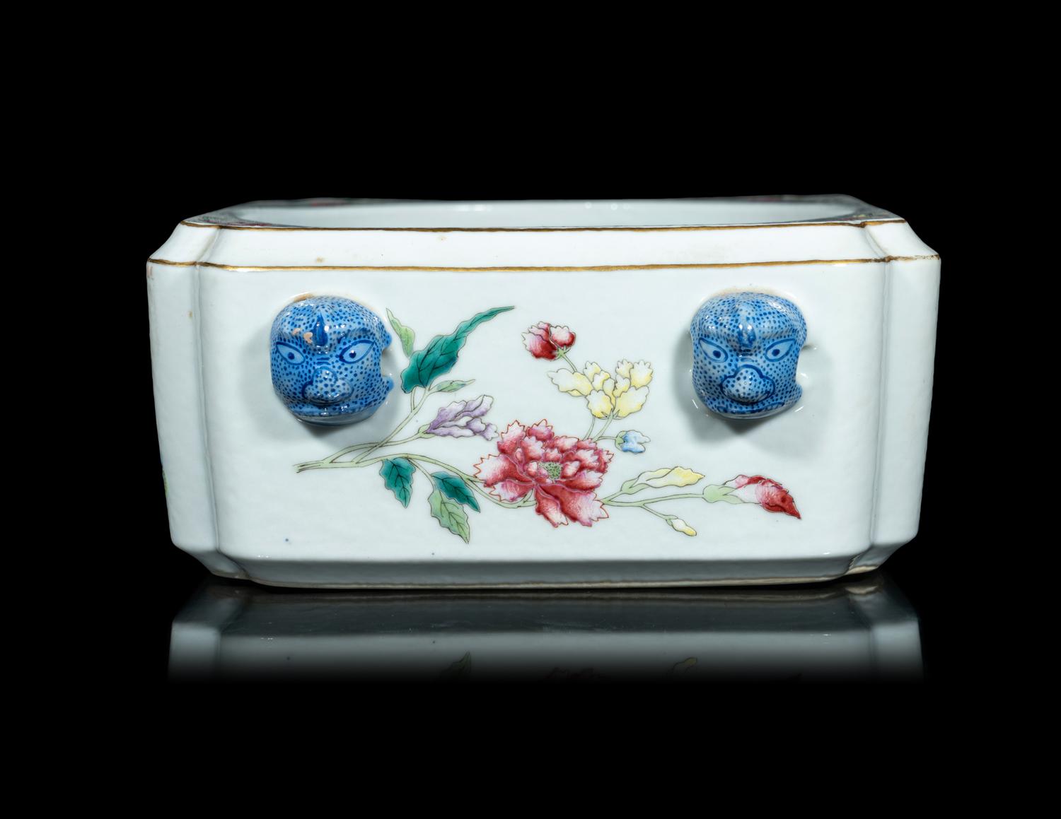 A Chinese Famille Rose Porcelain Square Brush Washer