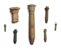 Seven Egyptian Faience Wadj Amulets and Fragments