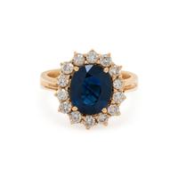 YELLOW GOLD, SAPPHIRE, AND DIAMOND RING