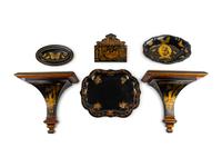 A Group of Six Black and Gilt Lacquer Items — 20TH CENTURY