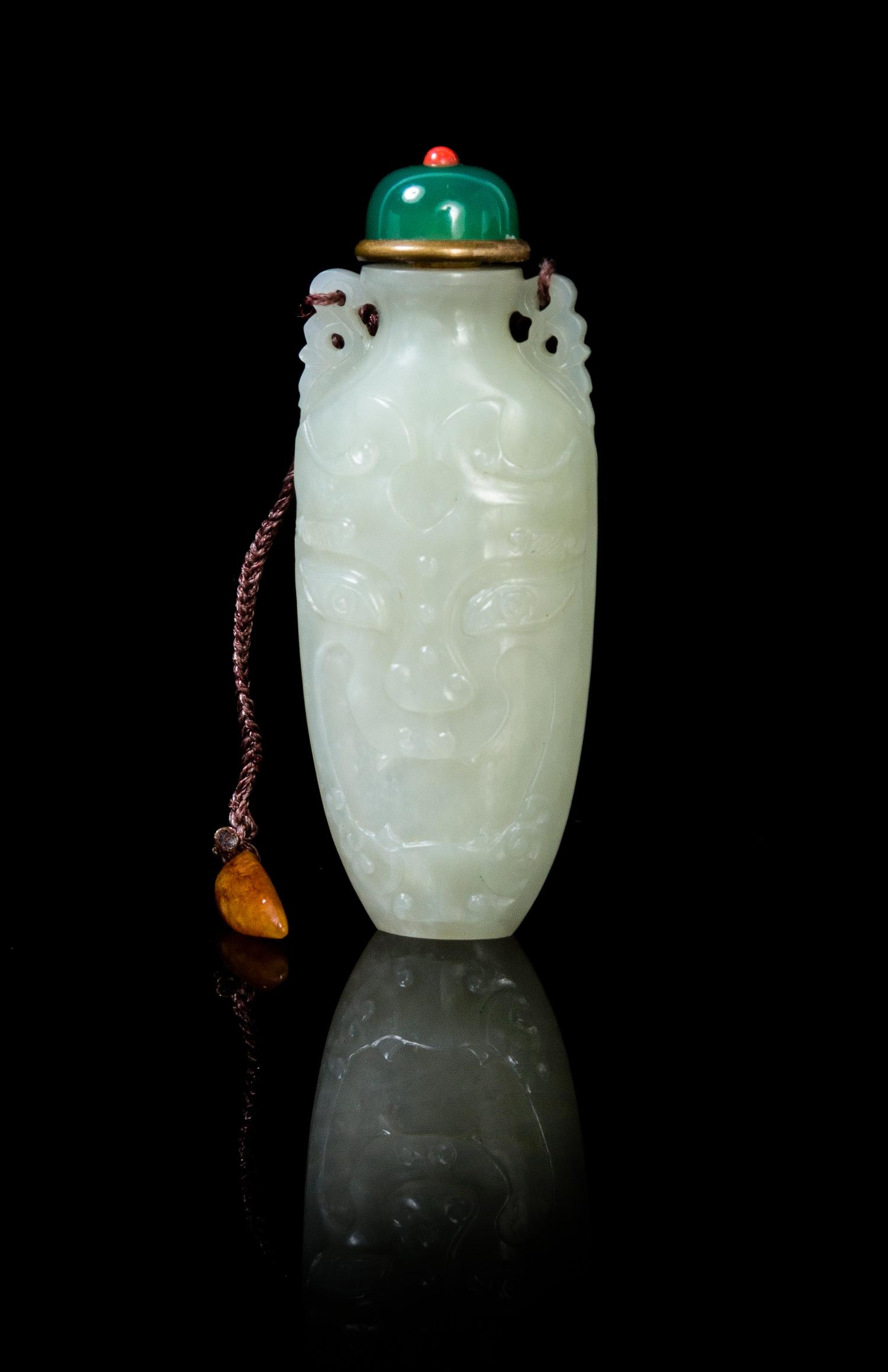 A Celadon Jade Snuff Bottle Height 2 3/4 inches.