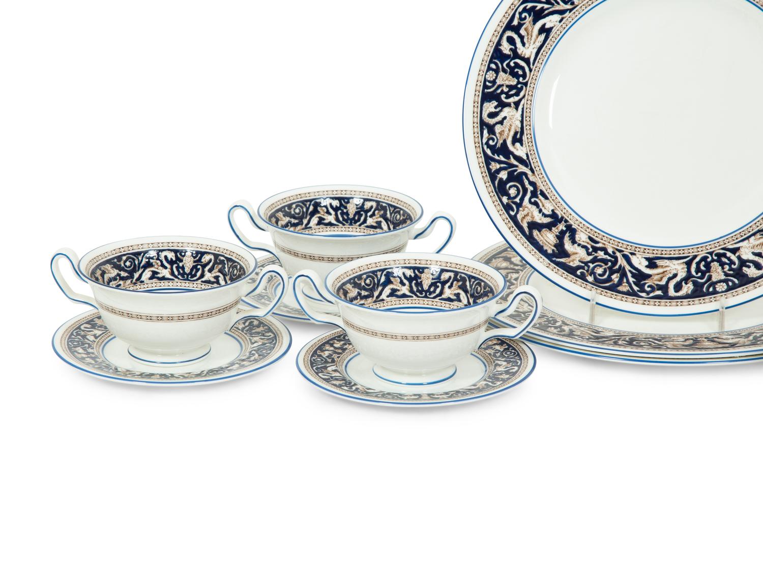 A Wedgwood Florentine Dark Blue Porcelain Dinner Service