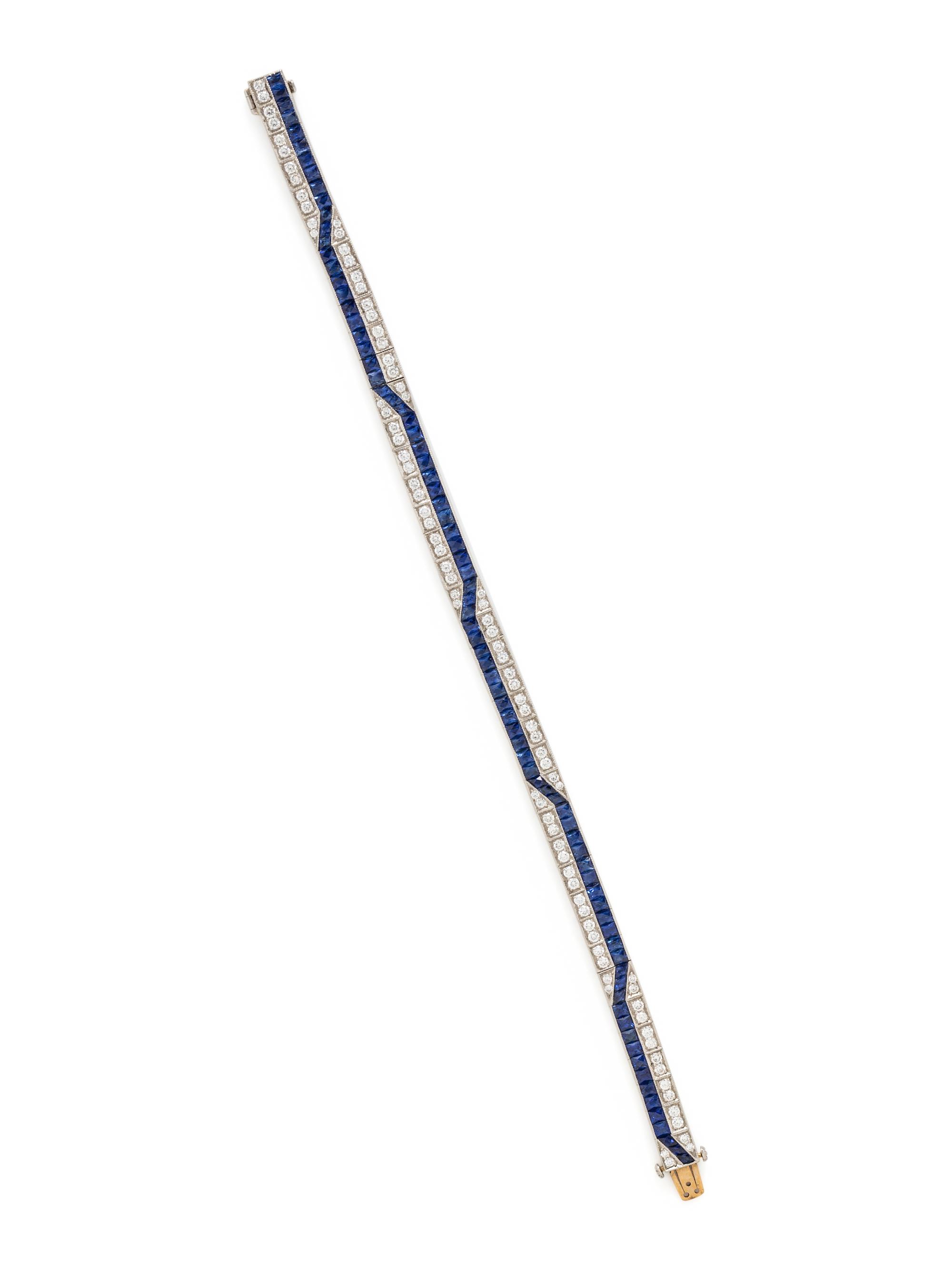 PLATINUM, SAPPHIRE, AND DIAMOND BRACELET