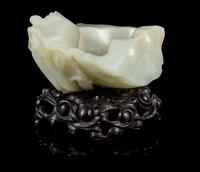 A Carved Celadon Jade Water Dropper Length 3 inches. — 19TH CENTURY