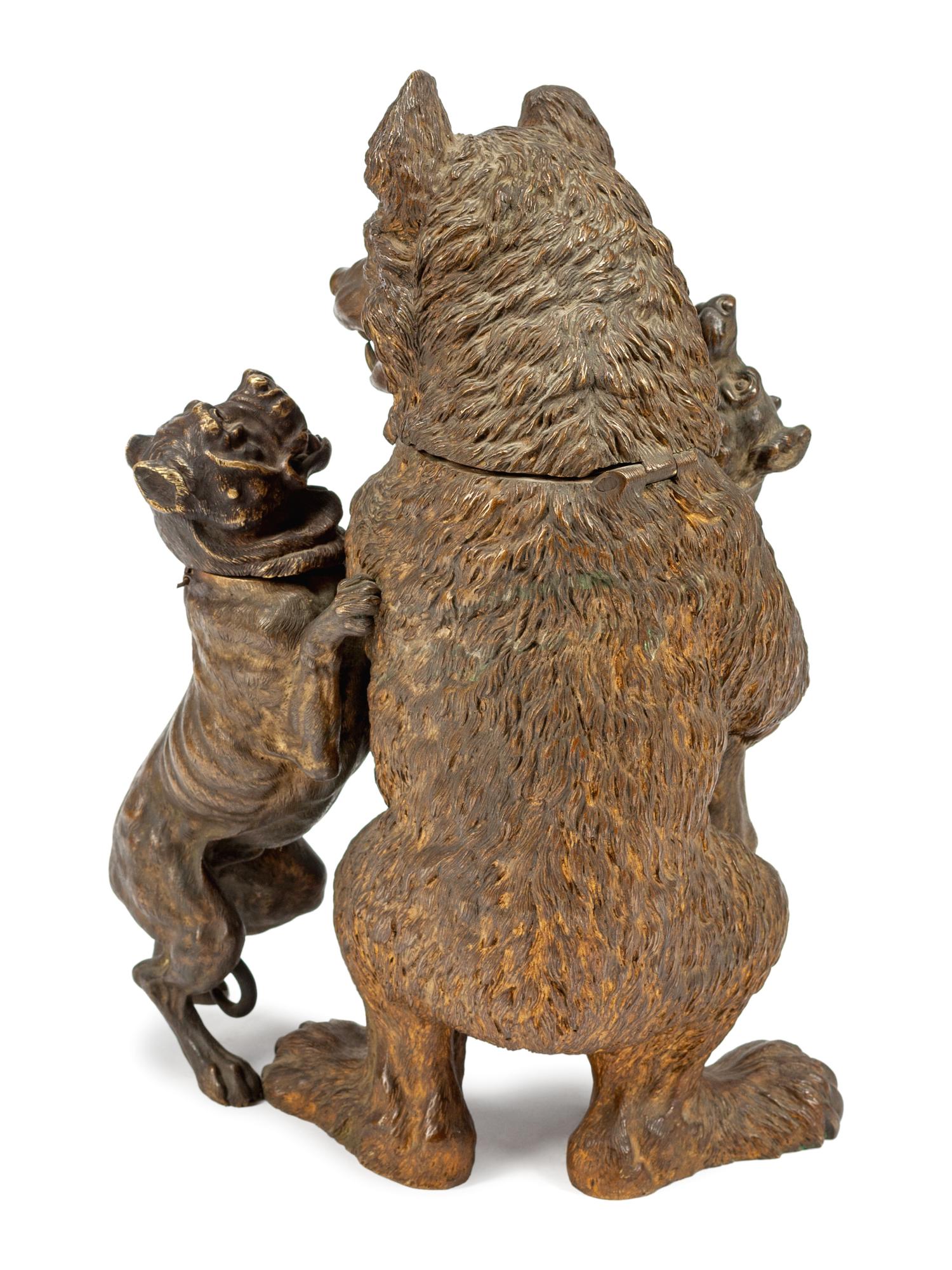 An English Patinated Bronze Humidor Figural Group
