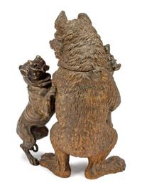 An English Patinated Bronze Humidor Figural Group