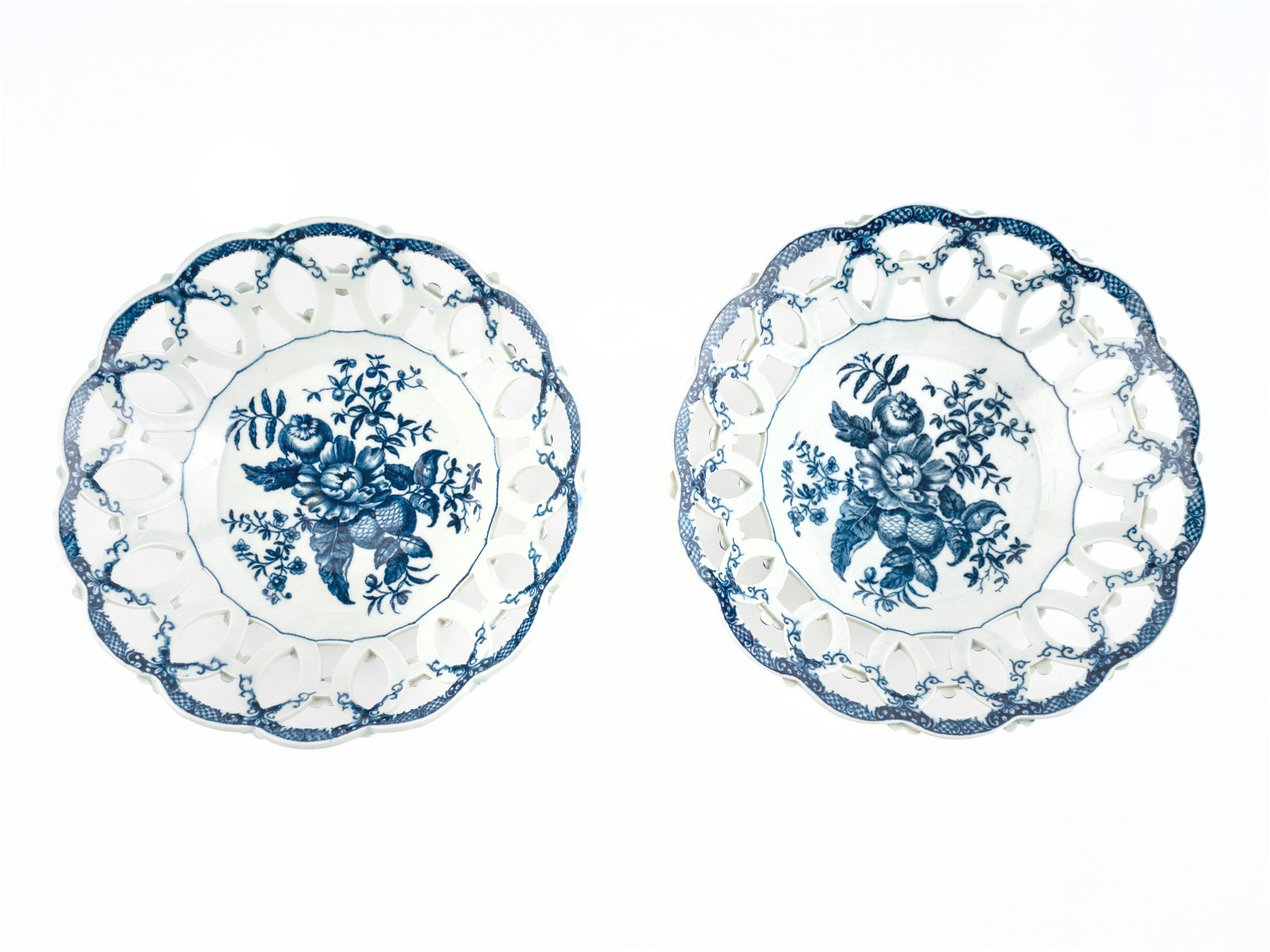A Pair of Worcester Blue and White Porcelain Baskets — C. 1770
