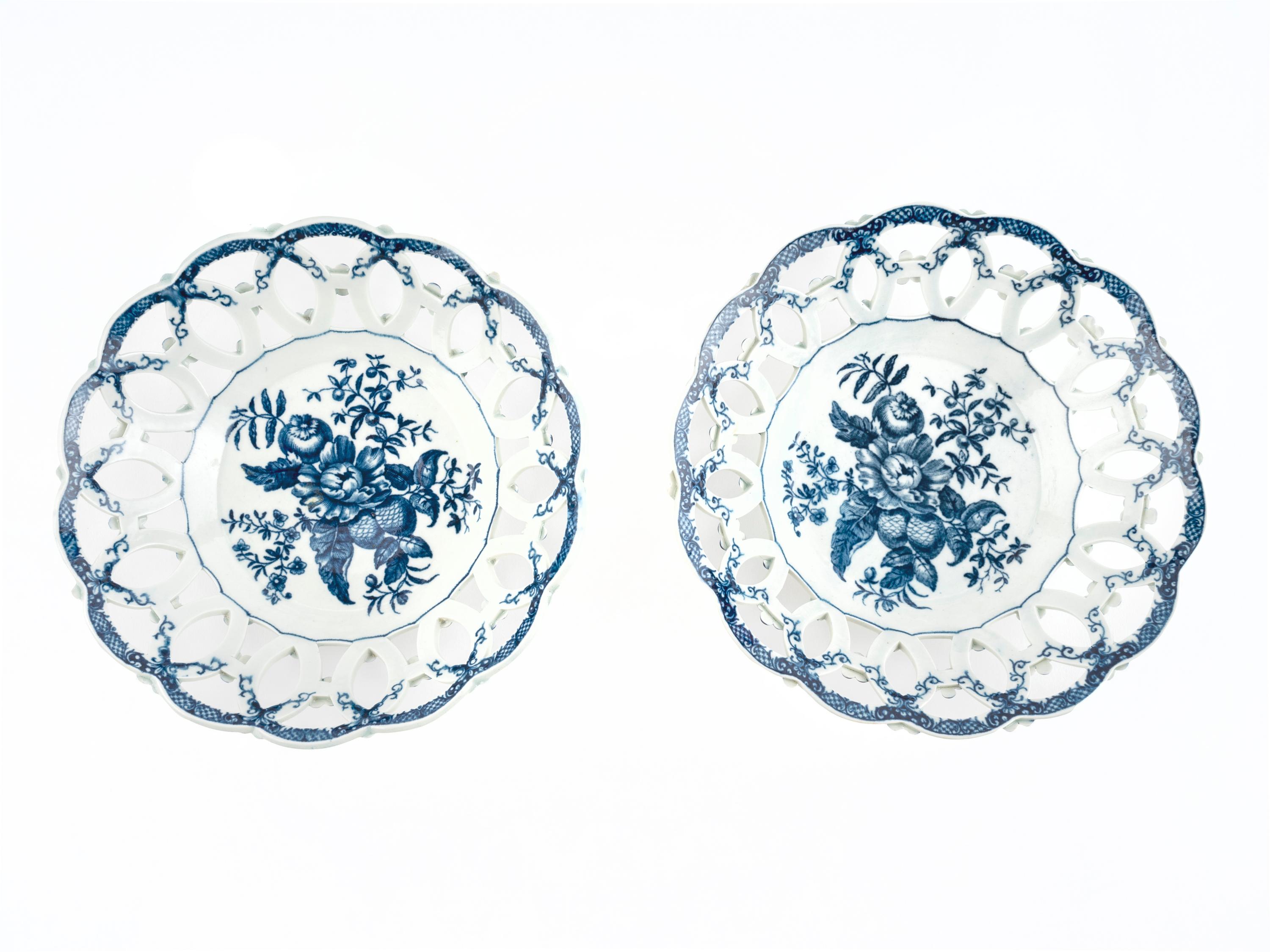 A Pair of Worcester Blue and White Porcelain Baskets — C. 1770
