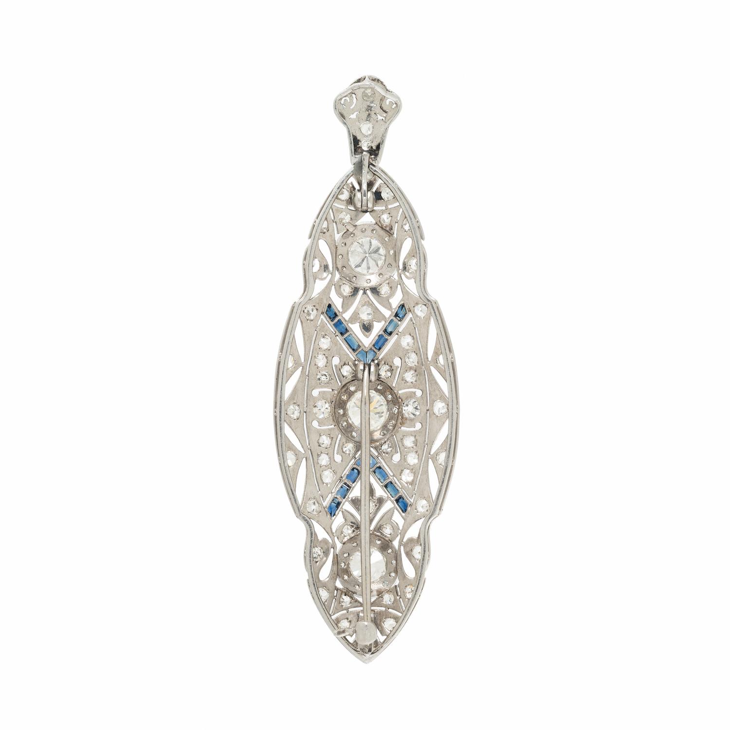 ART DECO, DIAMOND AND SAPPHIRE BROOCH PENDANT