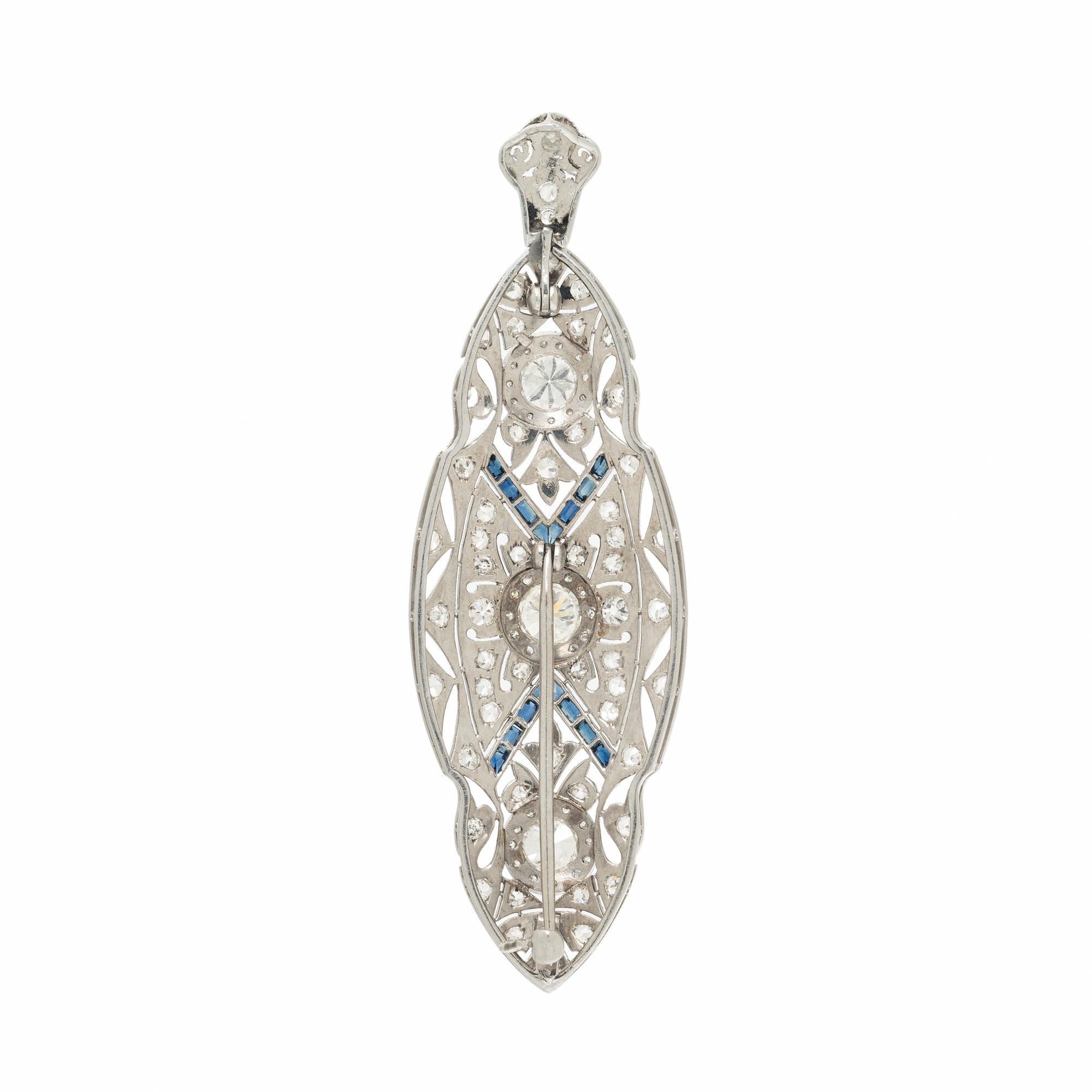 ART DECO, DIAMOND AND SAPPHIRE BROOCH PENDANT
