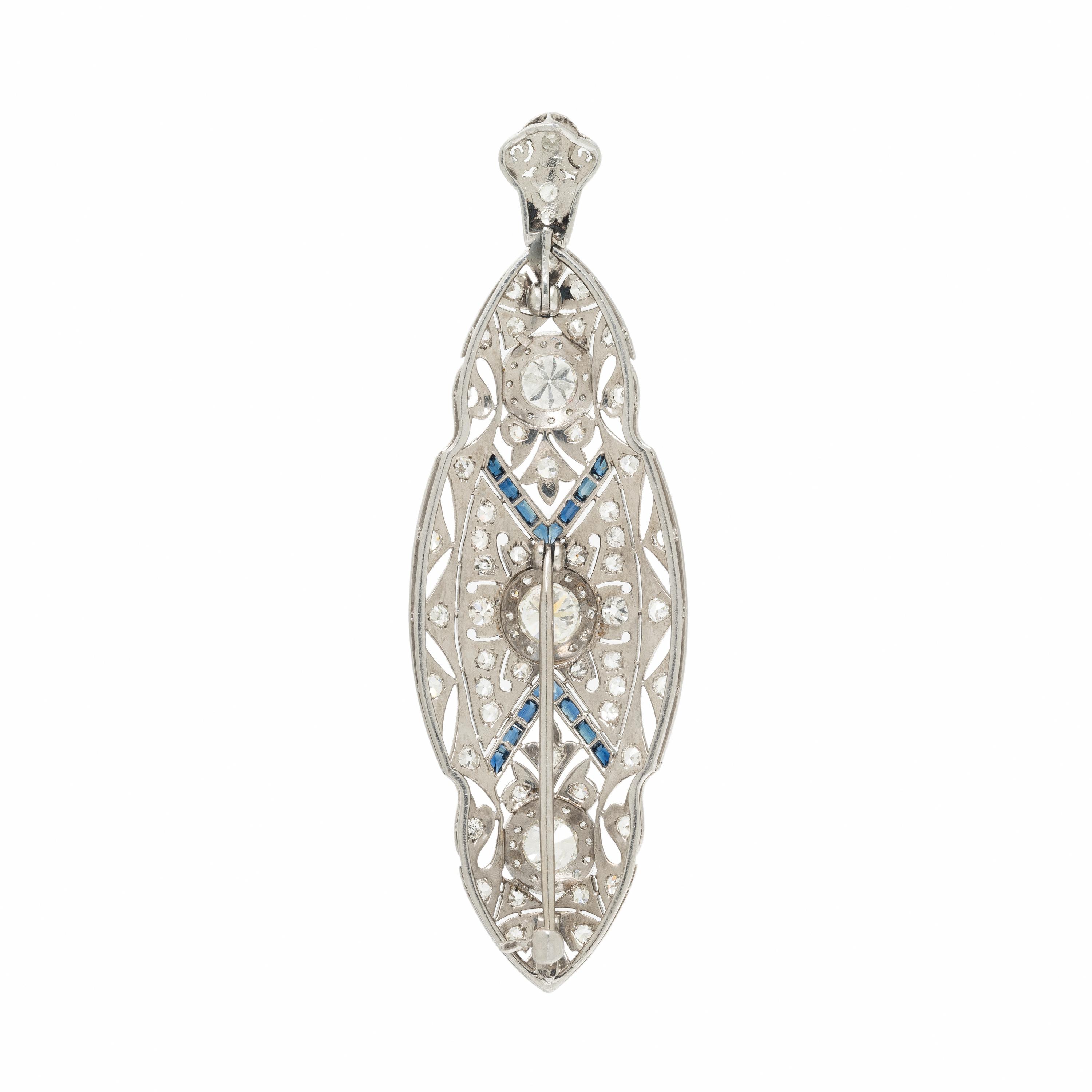 ART DECO, DIAMOND AND SAPPHIRE BROOCH PENDANT