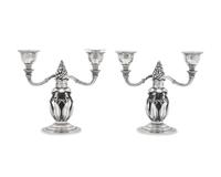 A Pair of Georg Jensen Silver Two-Light Candelabra